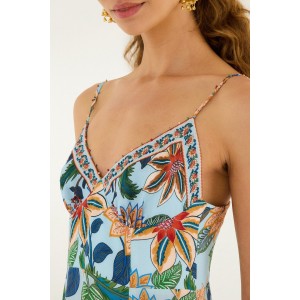 Farm Rio Delhi Floral Light Blue Sleeveless Maxi Φόρεμα