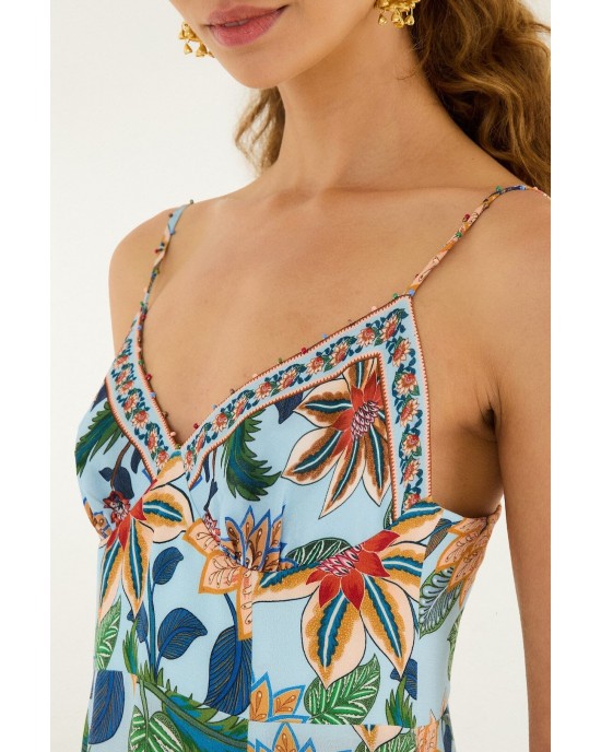 Farm Rio Delhi Floral Light Blue Sleeveless Maxi Φόρεμα