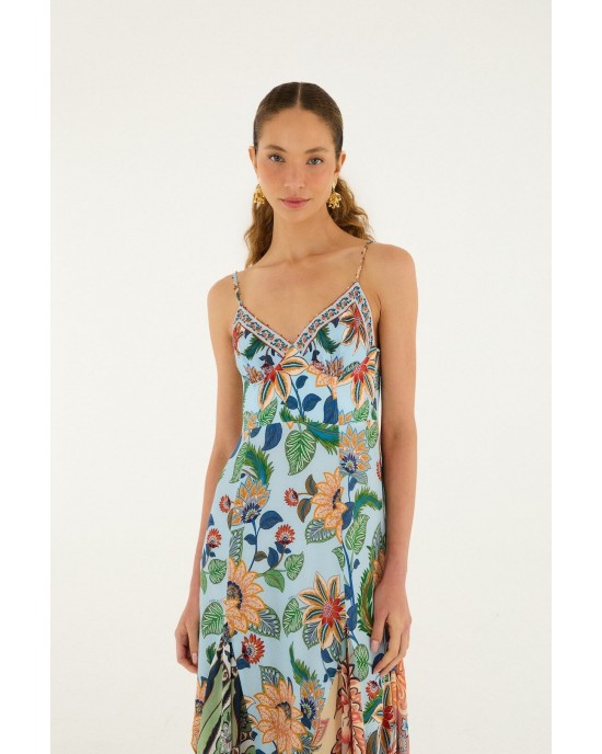 Farm Rio Delhi Floral Light Blue Sleeveless Maxi Φόρεμα