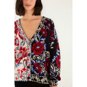 Farm Rio Mixed Valentina V-Neck Knit Black Ζακέτα