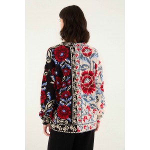 Farm Rio Mixed Valentina V-Neck Knit Black Ζακέτα