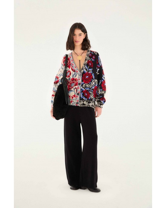 Farm Rio Mixed Valentina V-Neck Knit Black Ζακέτα