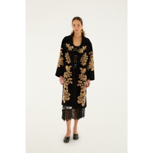 Farm Rio Bold Flowers Black Fleece Παλτό Farm Rio Bold Flowers Black Fleece Παλτό