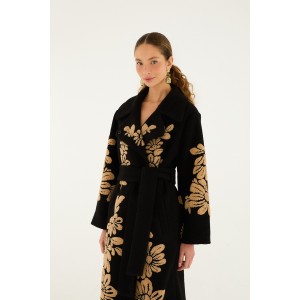 Farm Rio Bold Flowers Black Fleece Παλτό