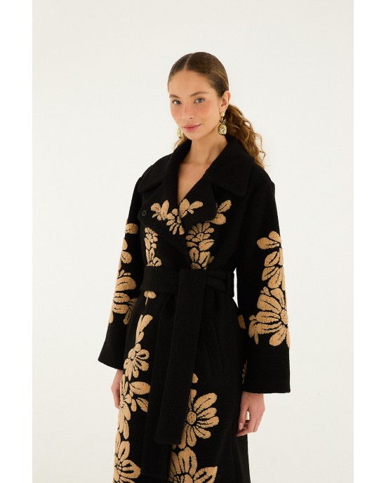 Farm Rio Bold Flowers Black Fleece Παλτό Farm Rio Bold Flowers Black Fleece Παλτό