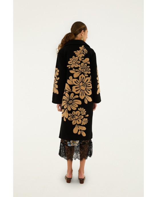 Farm Rio Bold Flowers Black Fleece Παλτό Farm Rio Bold Flowers Black Fleece Παλτό