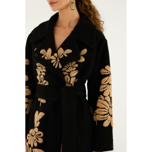 Farm Rio Bold Flowers Black Fleece Παλτό Farm Rio Bold Flowers Black Fleece Παλτό
