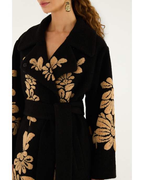 Farm Rio Bold Flowers Black Fleece Παλτό Farm Rio Bold Flowers Black Fleece Παλτό