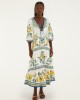 Farm Rio Emily Floral Tapestry Off White Drawstring Midi Φόρεμα