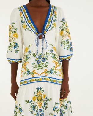 Farm Rio Emily Floral Tapestry Off White Drawstring Midi Φόρεμα