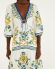 Farm Rio Emily Floral Tapestry Off White Drawstring Midi Φόρεμα