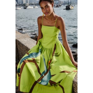 Farm Rio Green Birds Smocked Maxi Φόρεμα