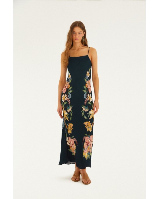 Farm Rio Maira Dark Blue Floral Viscose Maxi Φόρεμα