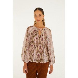 Farm Rio Birds Tree Garden Lace Long Sleeve Μπλούζα