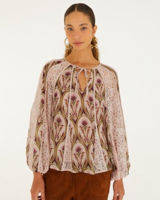Farm Rio Birds Tree Garden Lace Long Sleeve Μπλούζα