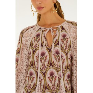 Farm Rio Birds Tree Garden Lace Long Sleeve Μπλούζα