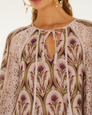 Farm Rio Birds Tree Garden Lace Long Sleeve Μπλούζα