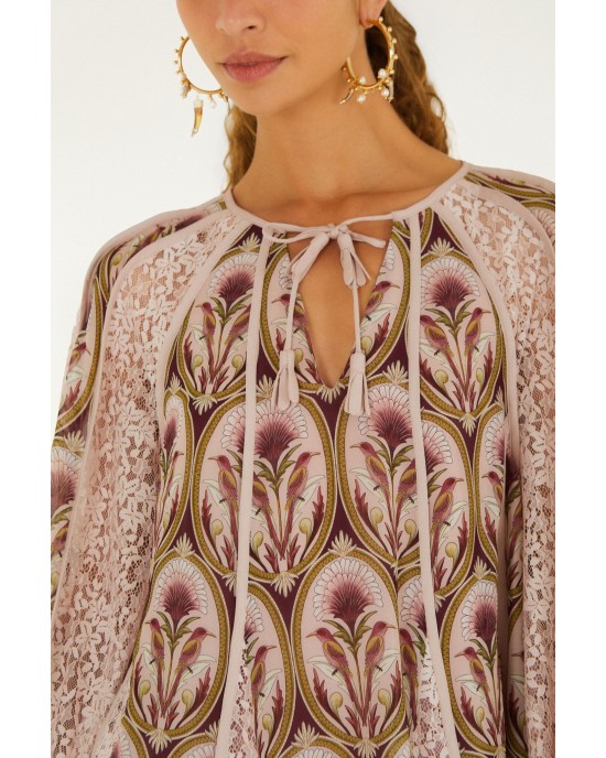 Farm Rio Birds Tree Garden Lace Long Sleeve Μπλούζα