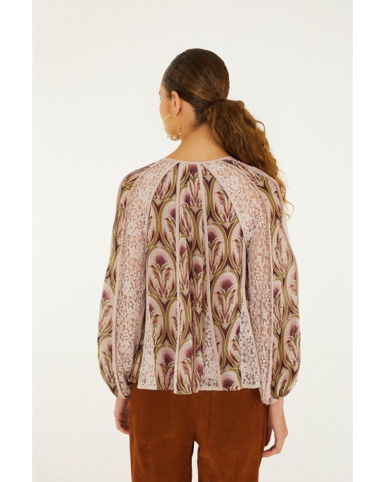 Farm Rio Birds Tree Garden Lace Long Sleeve Μπλούζα