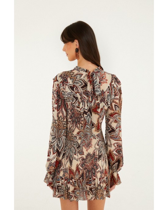 Farm Rio Tapestry Flowers Long Sleves Mini Φόρεμα