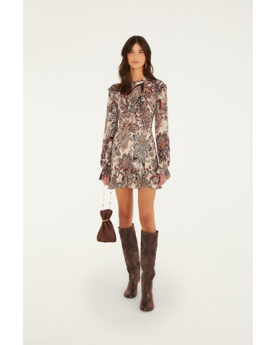 Farm Rio Tapestry Flowers Long Sleves Mini Φόρεμα
