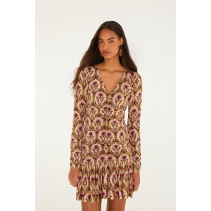 Farm Rio Golden Medal Long Sleeve Ruched Mini Φόρεμα