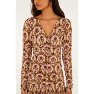 Farm Rio Golden Medal Long Sleeve Ruched Mini Φόρεμα