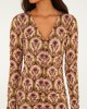 Farm Rio Golden Medal Long Sleeve Ruched Mini Φόρεμα