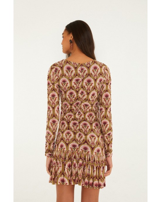 Farm Rio Golden Medal Long Sleeve Ruched Mini Φόρεμα