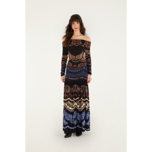 Farm Rio Nicole Long Sleeve Strapless Maxi Φόρεμα