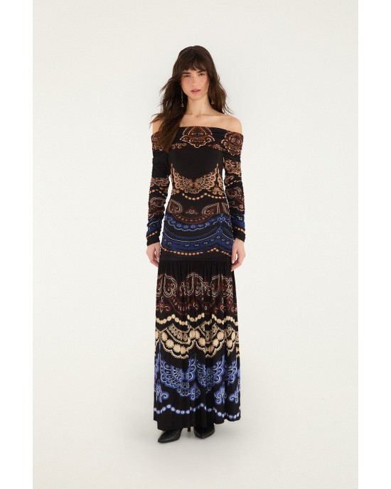 Farm Rio Nicole Long Sleeve Strapless Maxi Φόρεμα