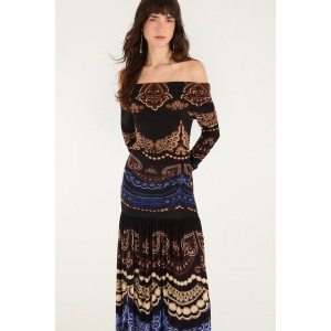 Farm Rio Nicole Long Sleeve Strapless Maxi Φόρεμα