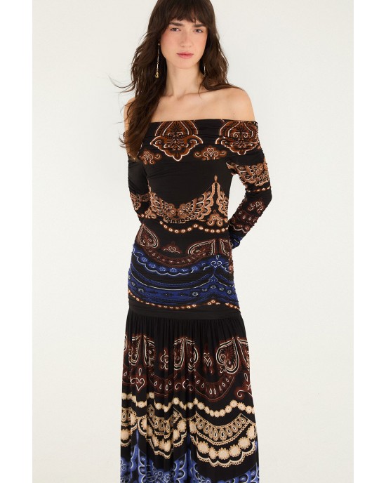 Farm Rio Nicole Long Sleeve Strapless Maxi Φόρεμα