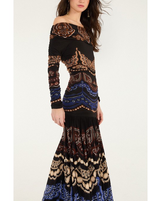 Farm Rio Nicole Long Sleeve Strapless Maxi Φόρεμα