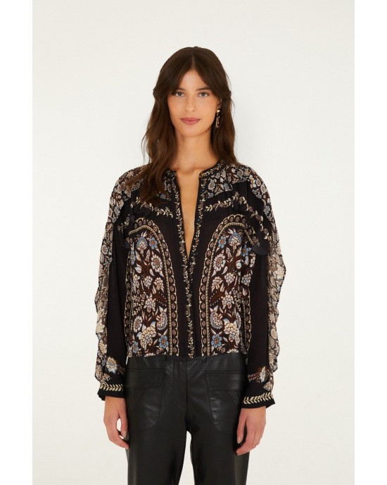 Farm Rio Daniela Long Sleeve Ruffled Μπλούζα