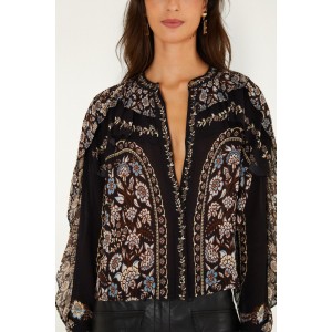 Farm Rio Daniela Long Sleeve Ruffled Μπλούζα