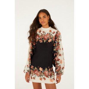 Farm Rio Winter Floral Long Sleeve Mini Φόρεμα