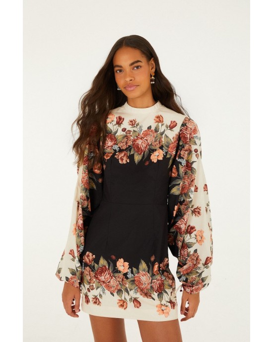Farm Rio Winter Floral Long Sleeve Mini Φόρεμα