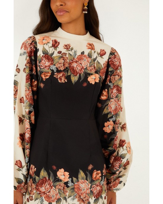 Farm Rio Winter Floral Long Sleeve Mini Φόρεμα