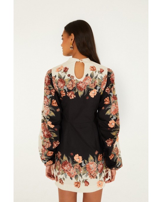 Farm Rio Winter Floral Long Sleeve Mini Φόρεμα
