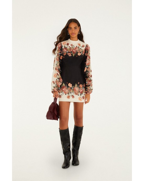 Farm Rio Winter Floral Long Sleeve Mini Φόρεμα