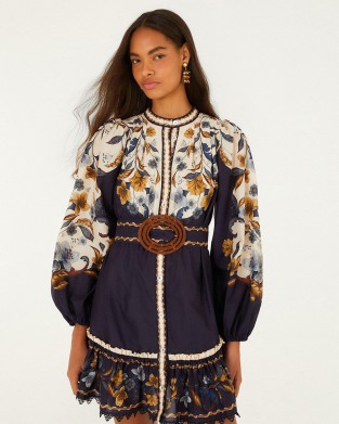 Farm Rio Golden Nature Belted Long Sleeve Mini Φόρεμα