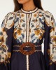 Farm Rio Golden Nature Belted Long Sleeve Mini Φόρεμα