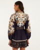 Farm Rio Golden Nature Belted Long Sleeve Mini Φόρεμα