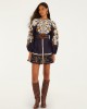 Farm Rio Golden Nature Belted Long Sleeve Mini Φόρεμα