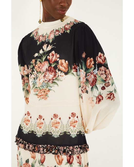 Farm Rio Winter Floral Long Sleeve Maxi Φόρεμα