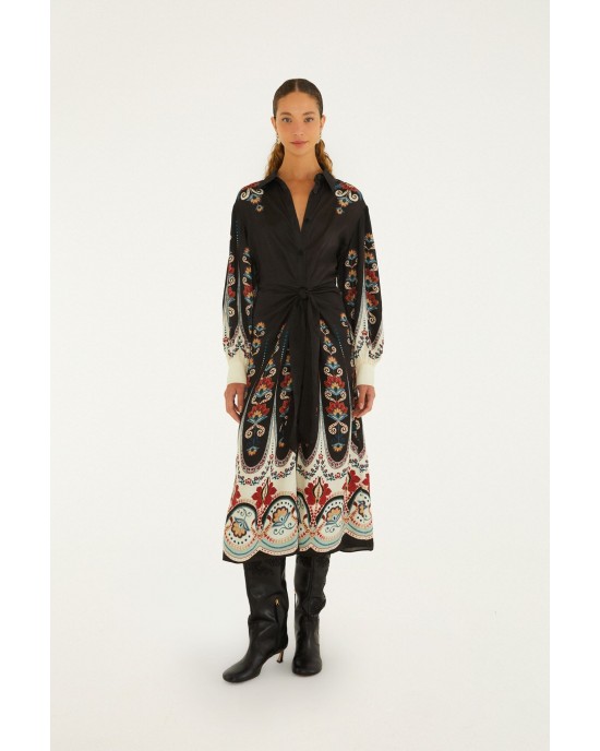 Farm Rio Nikita Winter Black Midi Φόρεμα