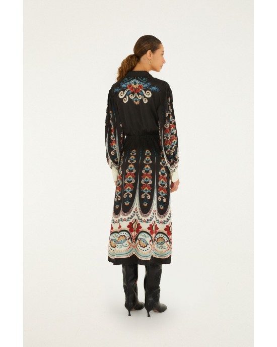 Farm Rio Nikita Winter Black Midi Φόρεμα