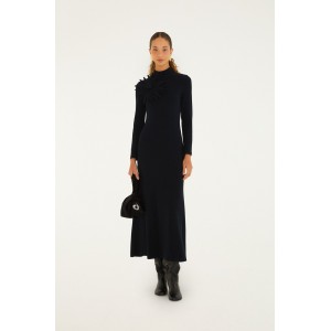 Farm Rio 3D Flower Long Sleeve Black Maxi Φόρεμα