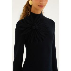 Farm Rio 3D Flower Long Sleeve Black Maxi Φόρεμα